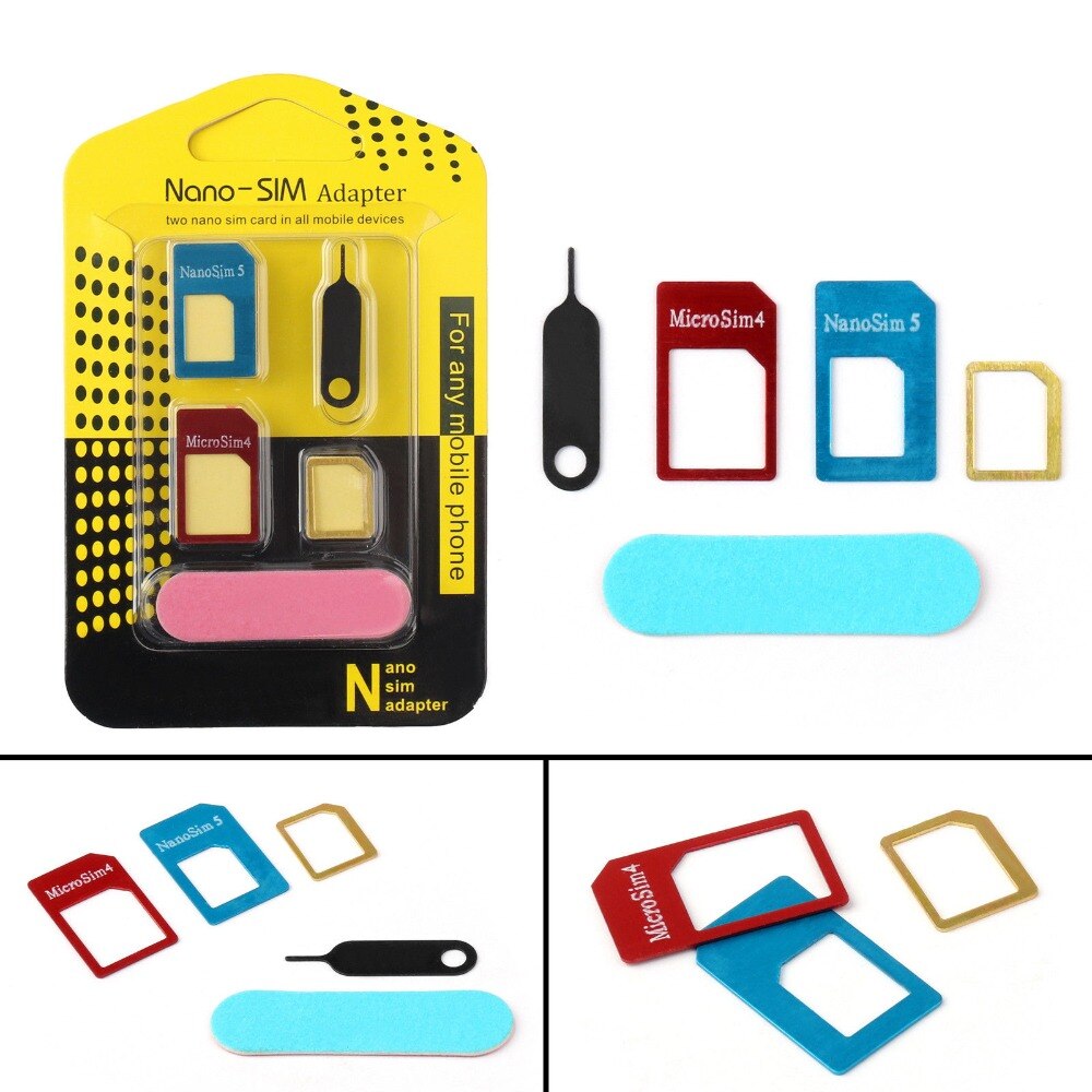2 set 5 in 1 simkort adaptrar mata ut pinnyckel för alla smarttelefoner standard/nano/mikro simkort adaptrar för mobiltelefon