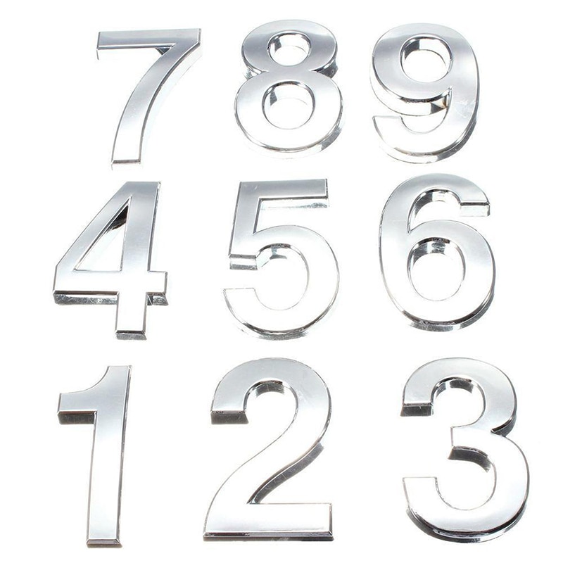 5cm 3D Digits 0-9 Number Stickers,3D Number,Metal,Digital Number Plate,Numbers,Digital,Address Plaque,DIY,Silver