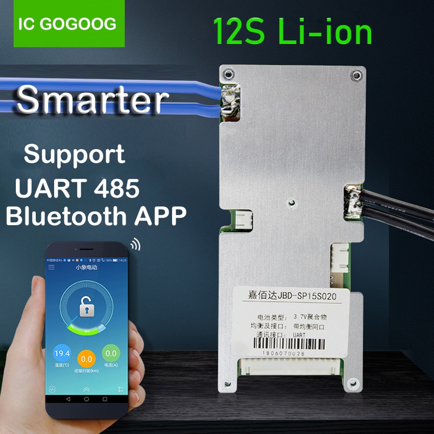 12S Li-ion ion Lithium Battery Protection Board Bluetooth APP PC UART Capacity Display 3.7V Packs BMS PCB 20A 30A 40A 60A 42V