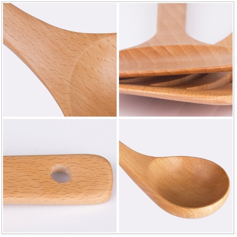 Utensilios de cocina de madera, juego de utensilios de cocina, cuchara de madera Natural, espátula, arroz, sopa, duraderos, sin costuras, antiadherente
