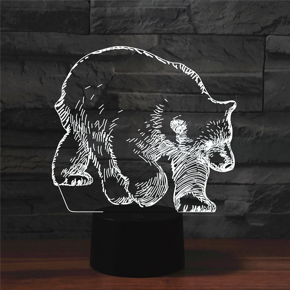 Zwarte Beer 3D Led Licht Hologram Illusies 7 Kleuren Veranderen Decor Lamp Beste Nachtlampje Cadeau Voor Thuis Deco