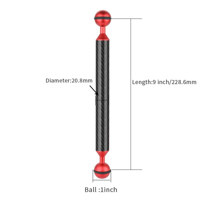 Carbon Fiber Dual Ball Head Diving Photography Float Buoyancy Arm Camera Underwater Tray Kit Ultralight 5/6/7/8/9/10/11/12 Inch: 9inch Red