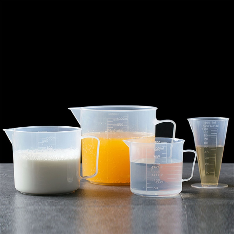 Taza medidora de plástico transparente de 100/300/600/1000ml, recipiente dosificador para laboratorio, herramienta de medición para cocinar y hornear