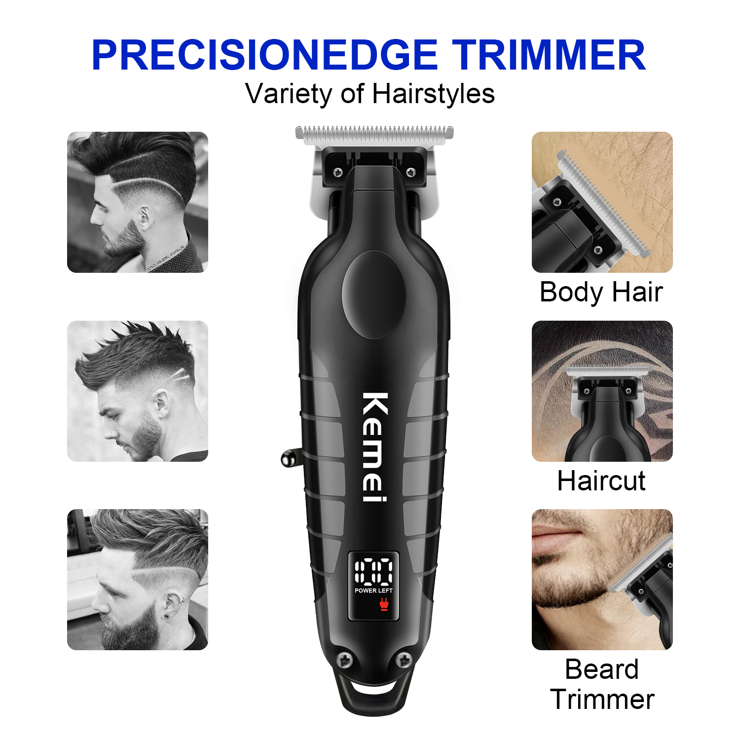Kemei 2293 Professioneller Friseur-Haarschneider mit Null Lücken, kabellos, wiederaufladbar, für Männer, Haarschneidemaschine, Detailer-beenden