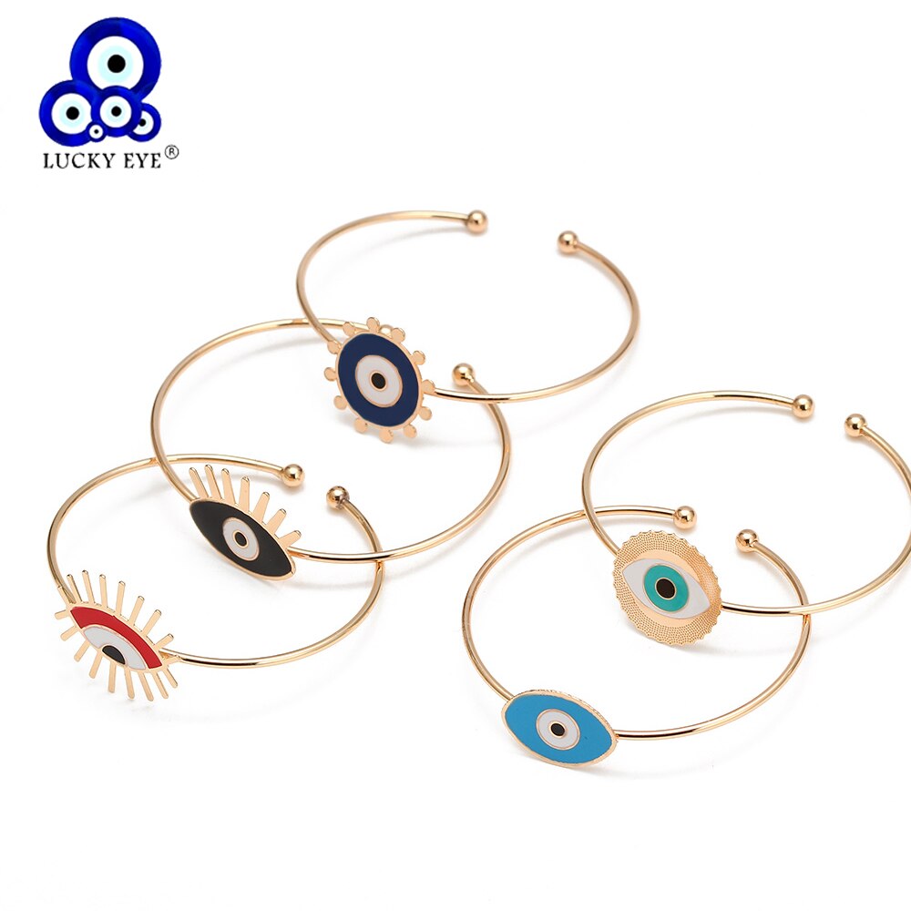 Lucky Eye wielokolorowy turecki Evil Eye bransoletka złoty kolor otwarta bransoletka Bangle regulowany dla kobiet biżuteria dziewczęca BE115