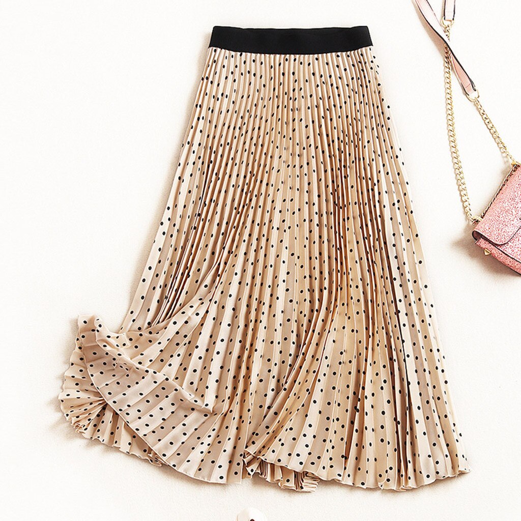 Geplooide Rokken Vrouwen Lente Rok Hoge Taille Dot Print Midi Rokken Elegante Maxi Lange Rokken Femme Faldas Mujer # T2G