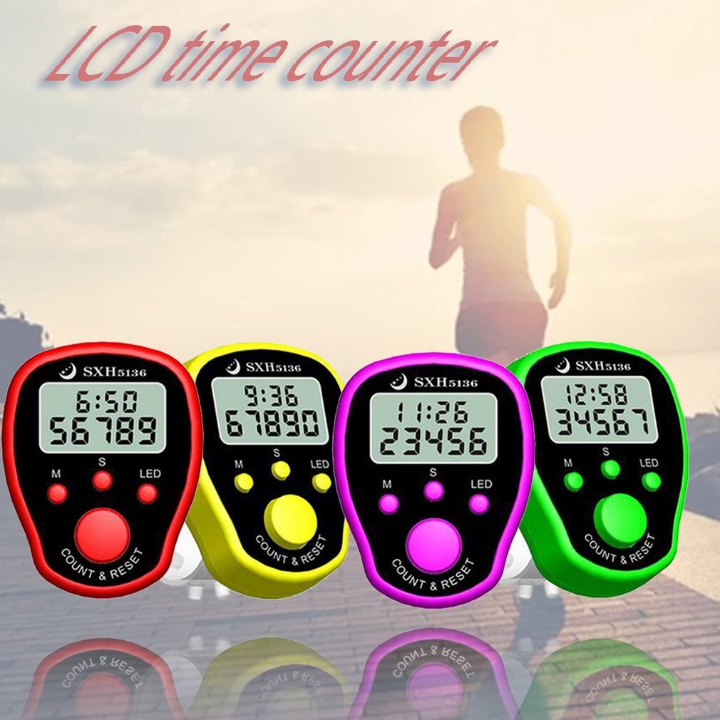Finger Counter Clock LCD Electronic Digital Tally Counters with Time Digital Handheld Sports Stopwatch Time Clock Alarm