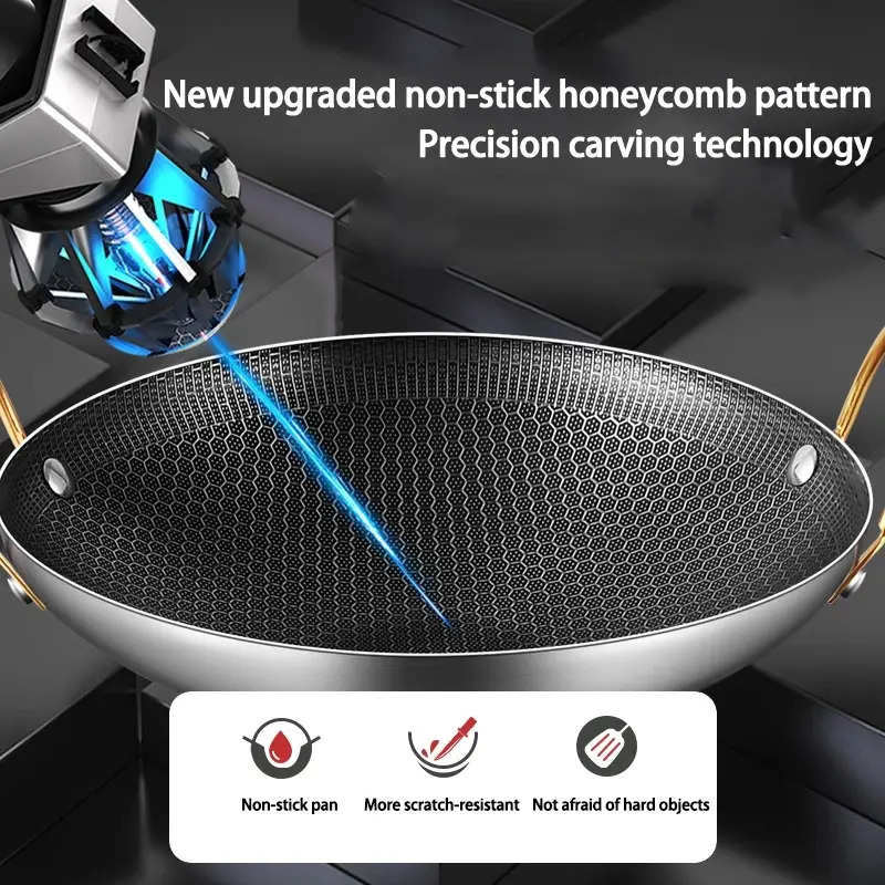 Fortykket og uddybet kogegryde honeycomb-gryde miljøvenligt rustfrit stål høj temperaturbestandigt non-stick køkkengrej