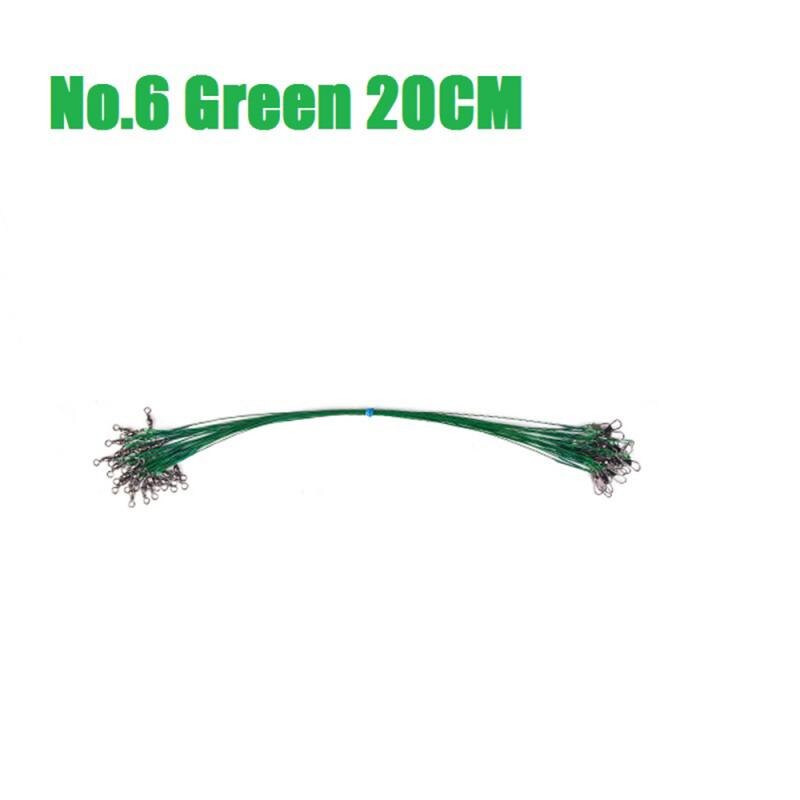 Sedal de pesca de acero antimordedura, 15cm-30cm, líder de alambre de acero con accesorios giratorios de pesca, correa de núcleo de plomo antirenvoltura: 06-Green 20cm