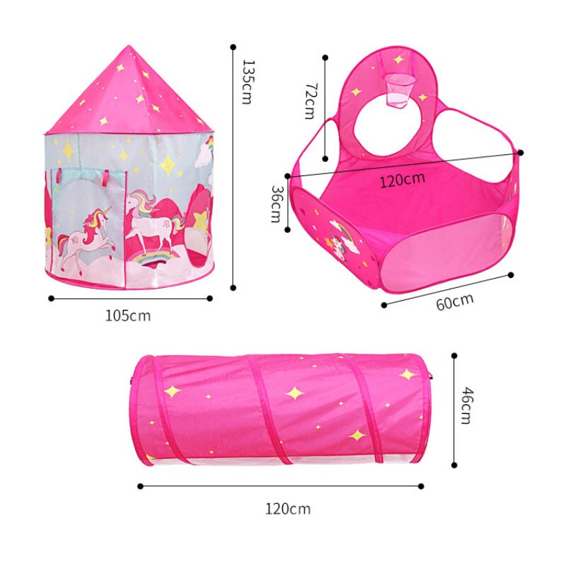 Tienda de campaña portátil 3 en 1 para niños, casa de juegos con cápsula espacial de unicornio, plegable, piscina de bolas para interiores y exteriores, para bebé