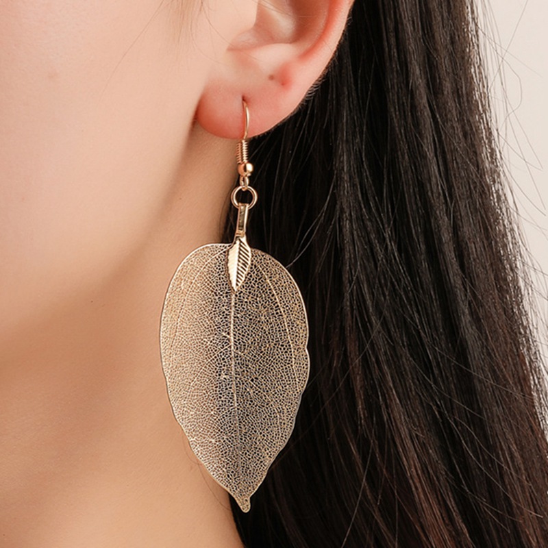 Natural Real Leaf Earrings Gold And Silver Big Statement Earrings For Women Tree Earrings