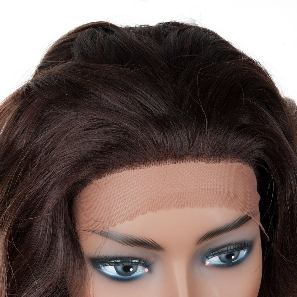 Ombre Light Brown Color Lace Front Synthetic Wigs With Baby Hair JINGFA Long Natural Wave Wigs