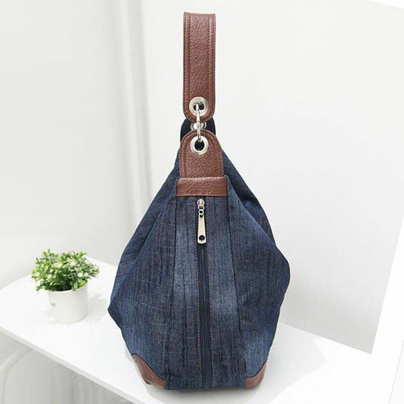Bolso de mano vaquero de lona de gran capacidad para mujer, bolsa de compras de un hombro, , versión coreana, , Color sólido informal,