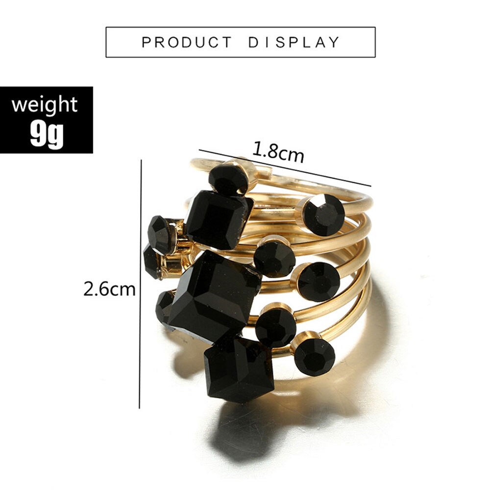 Conjunto de anillos Midi con apertura de dedo nudillo para Mujer, 1 Uds. De diamantes de imitación dorados y negros antiguos, joyería Punk con estilo