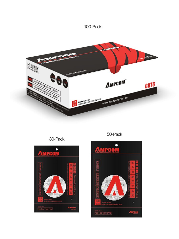 AMPCOM CAT5e Shielded RJ45 Modular Plug Connector 8P8C Crimp End Ethernet Cable Ethernet Connector Gold-Plated 50U