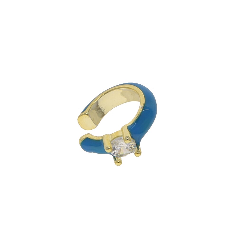 Brinco de clipe sem piercing moda feminina joias femininas 7 esmalte colorido único cz punhos de orelha: blue