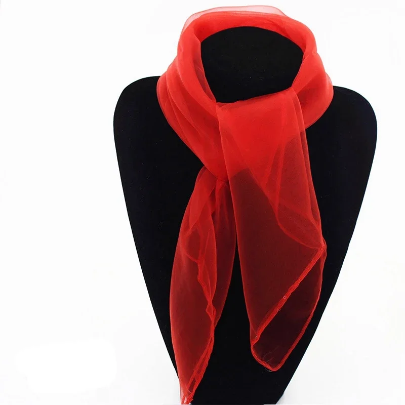 Soft Mesh Head Neck Solid Color Transparent Silk Scarf Women Luxury Spring Summer Stage Performance Square Towel Scarf for Women: GRAY