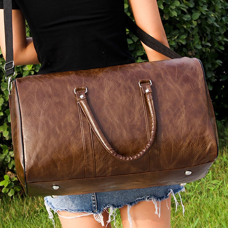 Bærbare damer rejsetaske pu stor kapacitet vandtæt kortdistance bagage taske sport fitness håndtaske