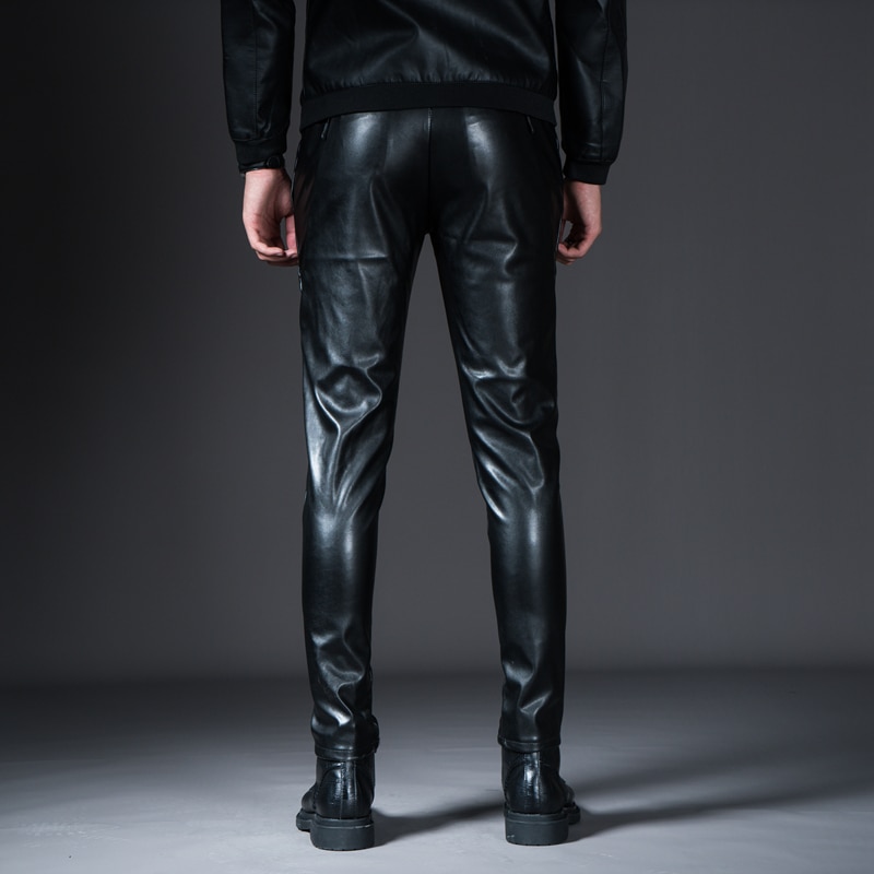 Mens skinny faux hot sale leather pants