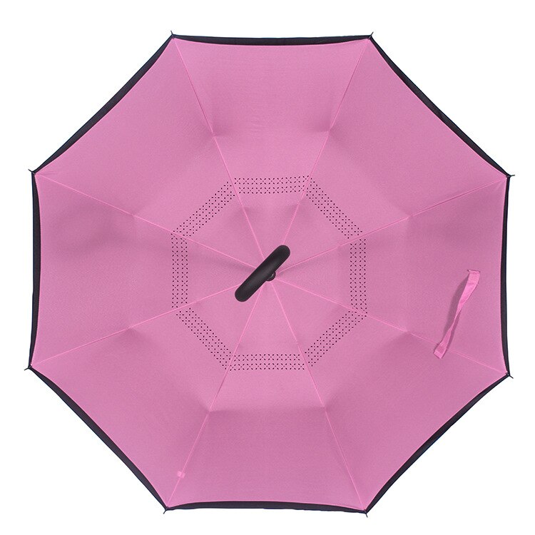 Vindtæt omvendt foldning dobbeltlag omvendt paraply selvstående regnbeskyttelse c-krog hænder til bil: Rød