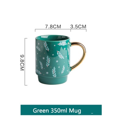 Christmas Cup Bowl Mug Christmas Party Tableware Set Porcelain Breakfast Plates Dishes Noodle Bowl Coffee Mug Tableware: Green cup
