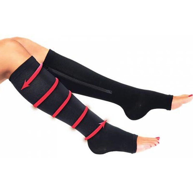 Dragkedja kompressionsstrumpor herr & dam tryck nylon dragkedja knä strumpor unisex benstöd stretch tryck öppen tå långa strumpor