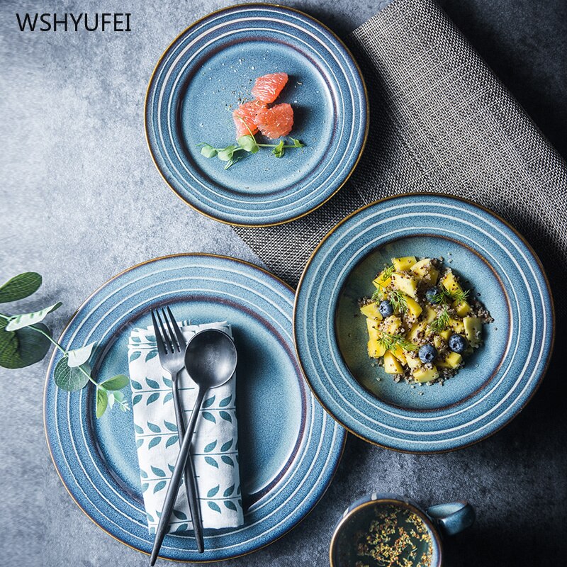 Painted ceramic round fruit plate saucer western food plate kitchen board dessert plate tableware set service plate cake plate