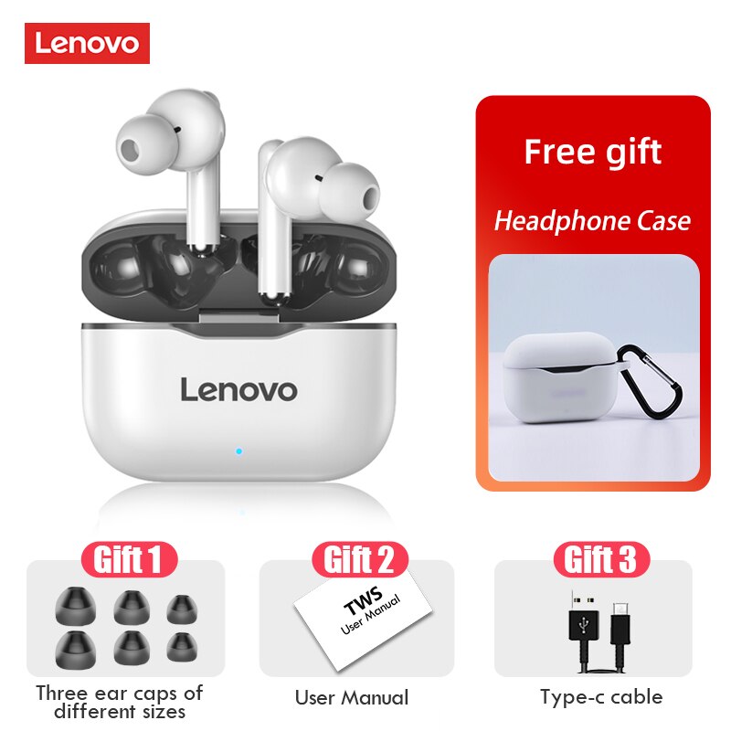 Lenovo LP1 Wireless Headphones Sport Waterproof Bluetooth Headphones 300mAh Charging Box HIFI Stereo Sound Earphones with Mic: Graycase