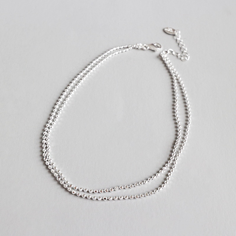 925 Sterling Zilver Vrouwelijke Enkel Voet Been Armband Accessoires, Eenvoudige Kralen Dubbele Gelaagde Bead Chains Enkelbanden Voor Vrouwen Sieraden