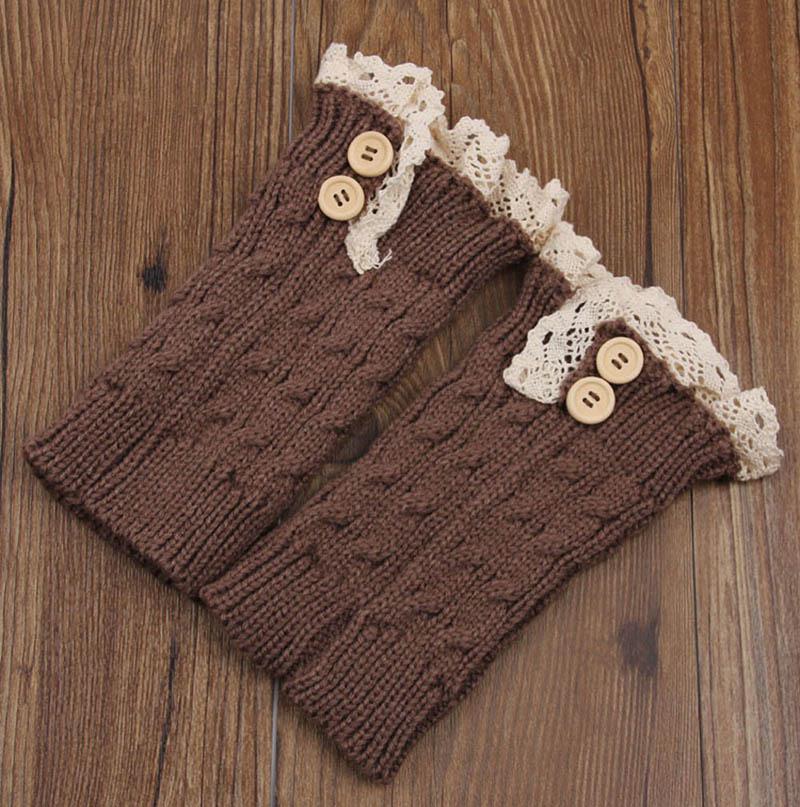 Double Button Cable Knitted Boot Cuff Short Leg Warmer Womens Boot Socks Knitted Lace Trim Boots Accessories: khaki
