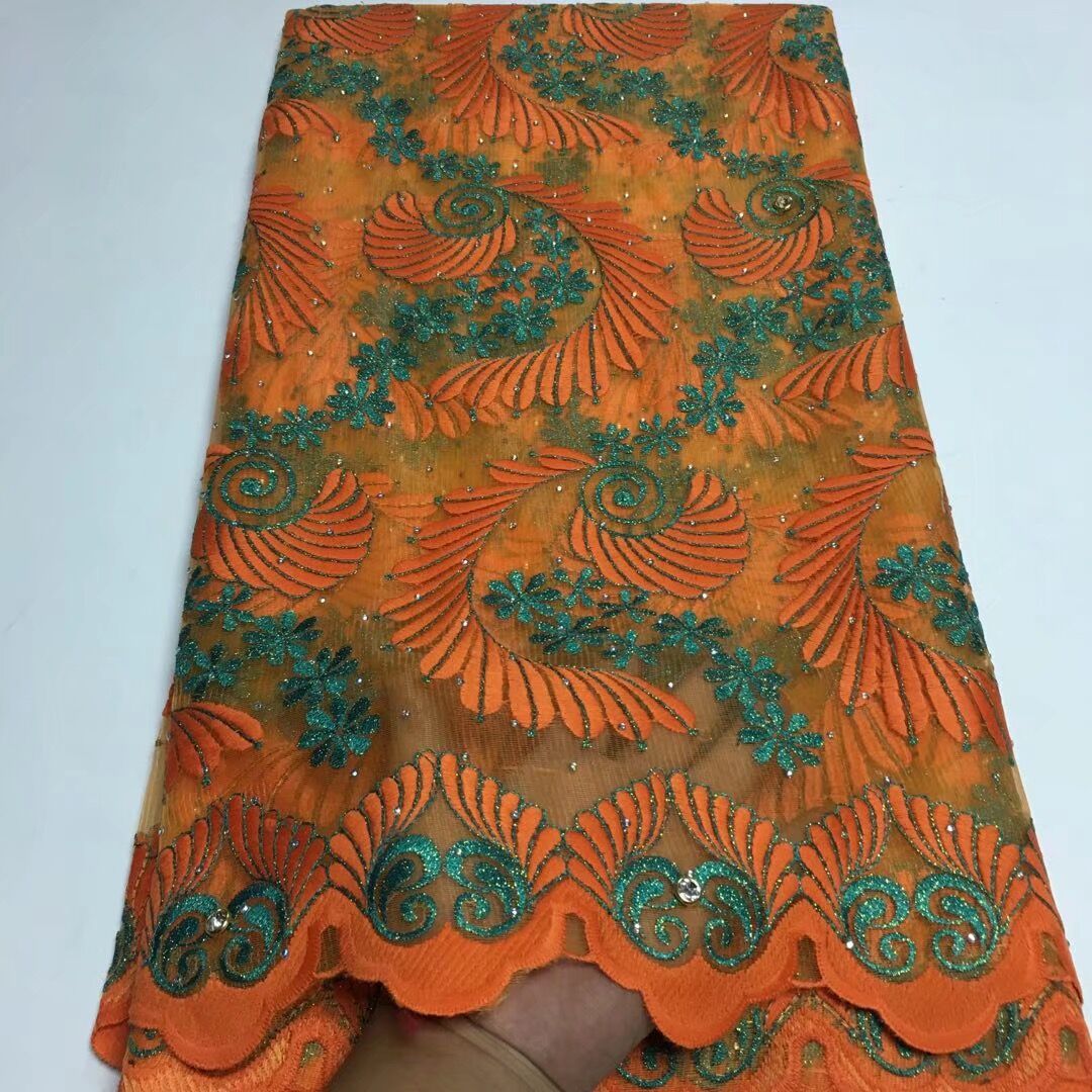 African style The latest Onion color net lace fabric with stones for party wedding cloth 5 yards