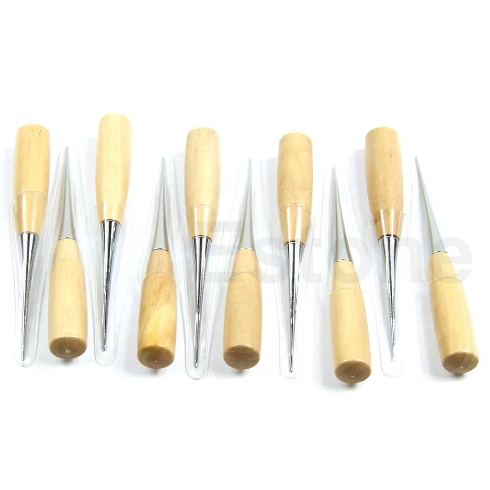 Punzón para manualidades de cuero, herramienta para hacer agujeros con mango de madera, aguja de acero, punzonado, punzonado, herramientas de cuero y lona, 1 unidad: XS 12CM 1PC