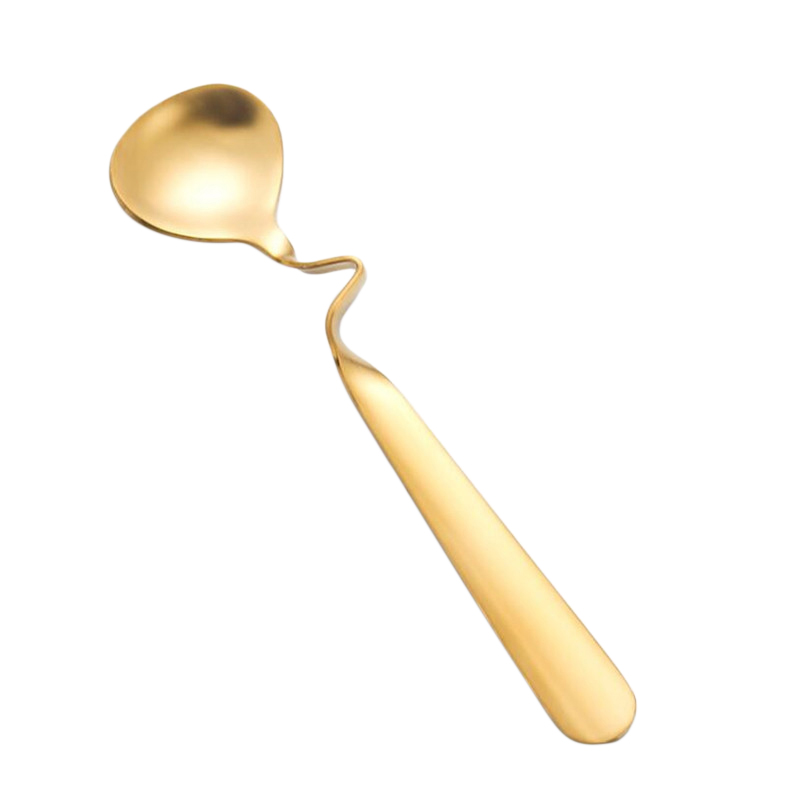 Stainless Steel Suspensible Round Shape Spoons Seasoning Ladle Scoop Twisting Hanging Cup Coffee Dessert Teaspoon: Golden twisted spoon