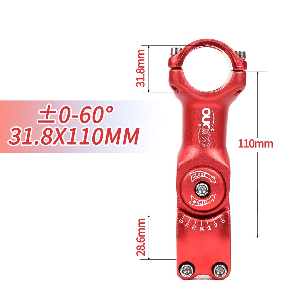 OUO Einstellen Stem 0-60 Grad Bike Lenker Vorbau 25.4/31,8mm Mountain Road Fixie Einstellbare MTB Vorbau 90/110/120/130mm Griff Teil: 31.8x110mm red