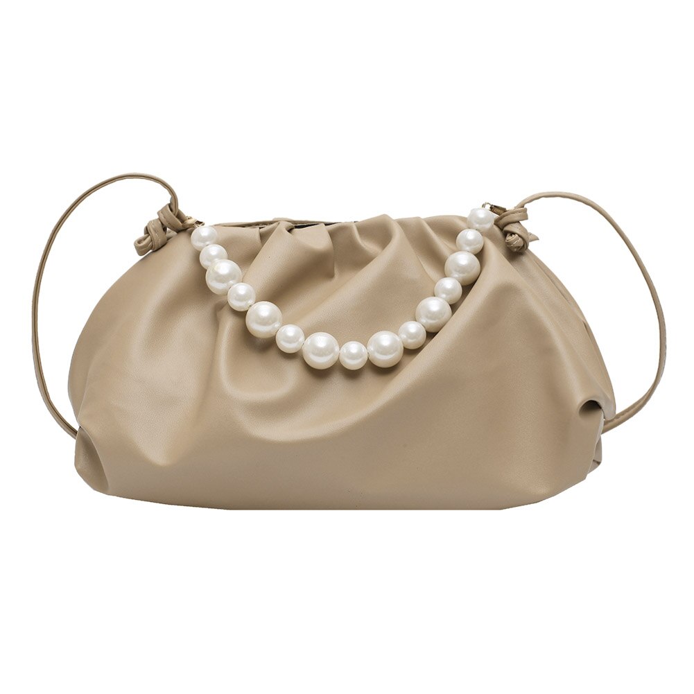 Sacs à main plissés en cuir PU pour femmes, sacs à bandoulière à motif de pierre rétro, sacoche à épaule couleur unie avec chaîne: Style B Khaki