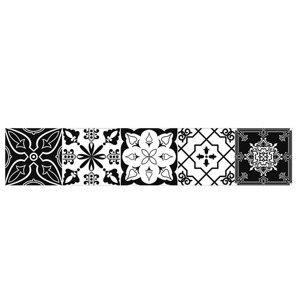 Retro Tiles Wall Stickers for Bathroom kitchen Tile Stickers Decor Adhesive Waterproof PVC Wall Stickers Kitchen Waist Line: black-A