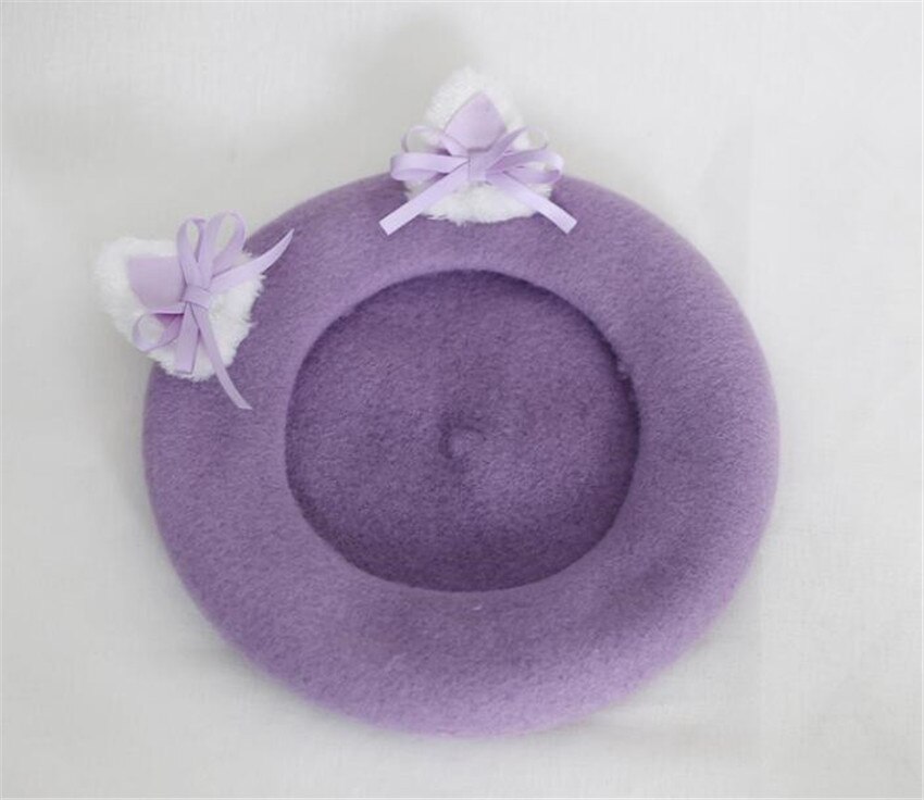 Kawaii Vrouwen Hoed Baret Wol Leuke Kat Oren Hoed Winter Warm Cap Lolita Hoofd Slijtage D1046