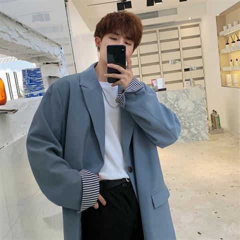Blazers hombre casual Oversize Simple All-match coreana traje-tops hombre estilo británico sólido Vintage Street-wear Harajuku Chic: Blue / L