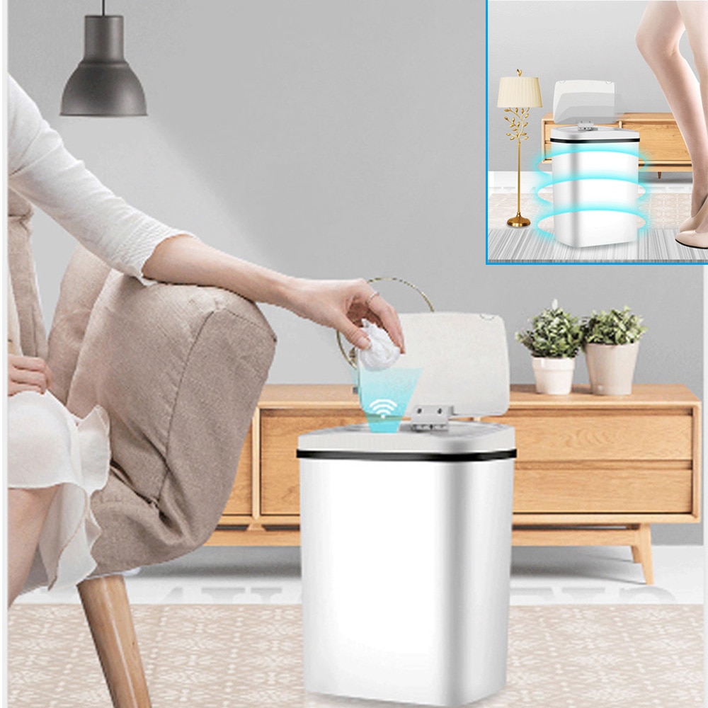 Trash Automatic Smart Sensor Trash Can Garbage Bin Touchless Intelligent Trash Rubbish For Kitchen Home Organizer