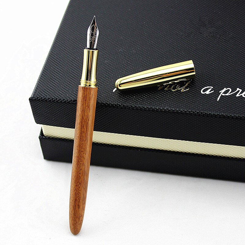 wood Fountain Pen style Wood Red barrel ink pen Office and learning luxury writing metal pen: E