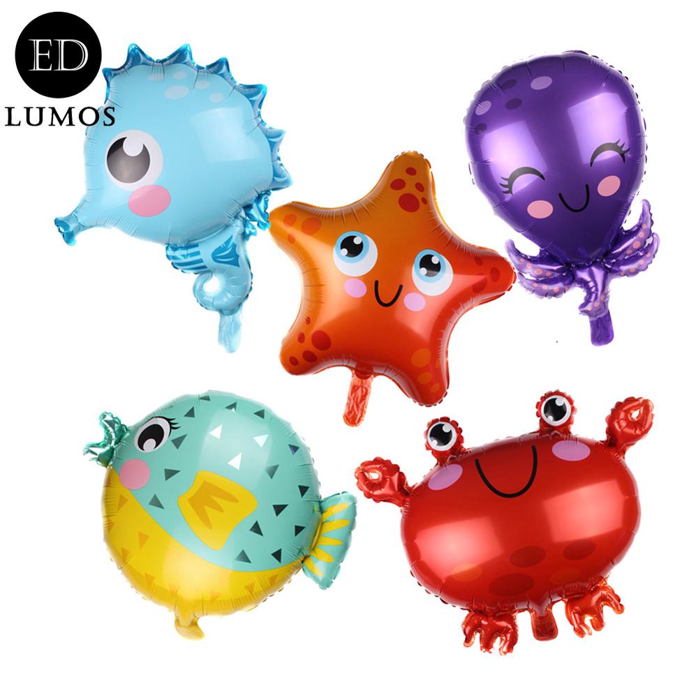 ED-Lumos 5Pcs Colorful Ocean Animals Reusable Helium Balloons for Kids Birthday Party Decoration