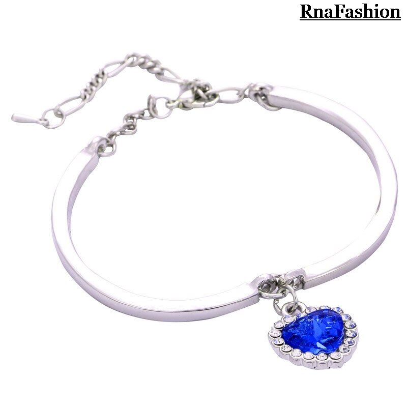 100% Hoogwaardige Kristallen Hart Armband Bangles Titanic Het Hart Van De Oceaan Blauw Oostenrijk Crystal Armbanden Voor Vrouwen