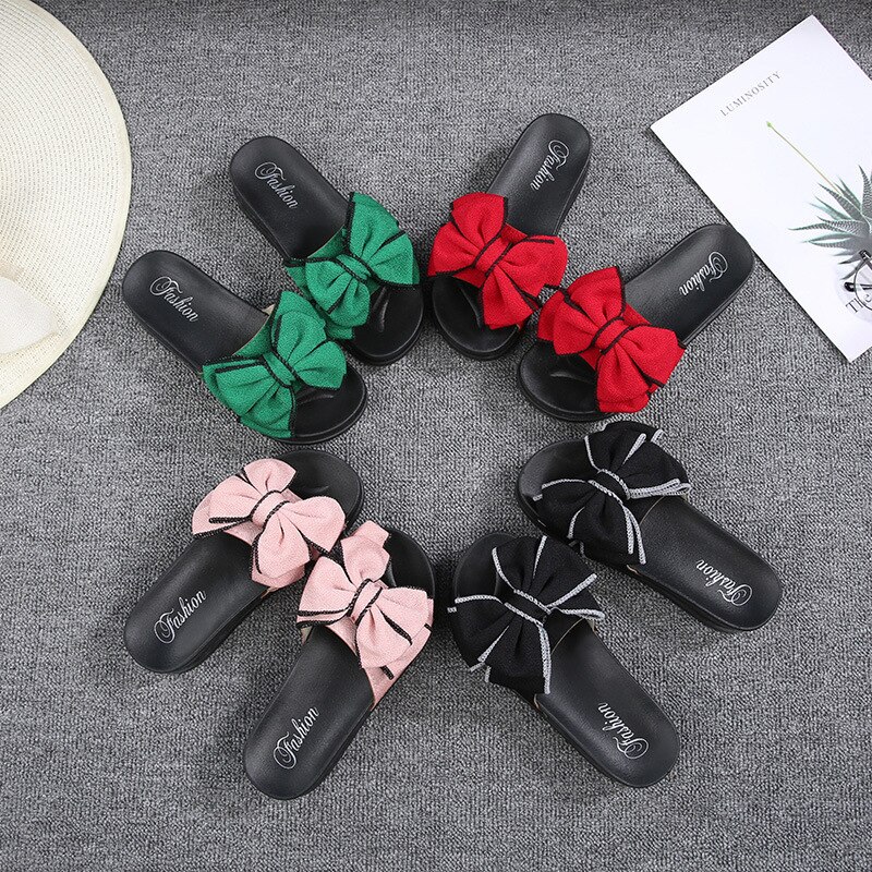 Slippers Teen Girls Summer Bowknot Slippers Korean Children Wild Thick Sandals Non-slip Beach Shoes Slippets