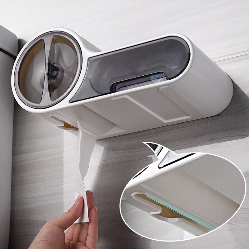 Punch-free Toilet Paper Holder Wall-Mount Bathroom Waterproof Tissue Box Phone Shelf Kitchen Roll Paper WC Bathroom Accessories