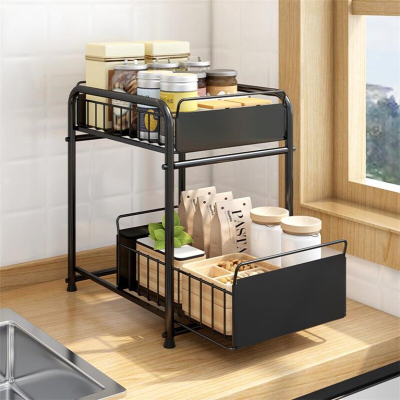 Drawer Organizer Kitchen Bathroom Storage Pull Out Under Sink Desktop Cabinet Basket