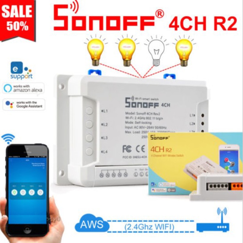 Sonoff 4CH Pro R2 Smart Wifi Schakelaar Smart Home 433 Mhz Rf Wifi Lichtschakelaar App Ewelink Modi Met Alexa google Domotica