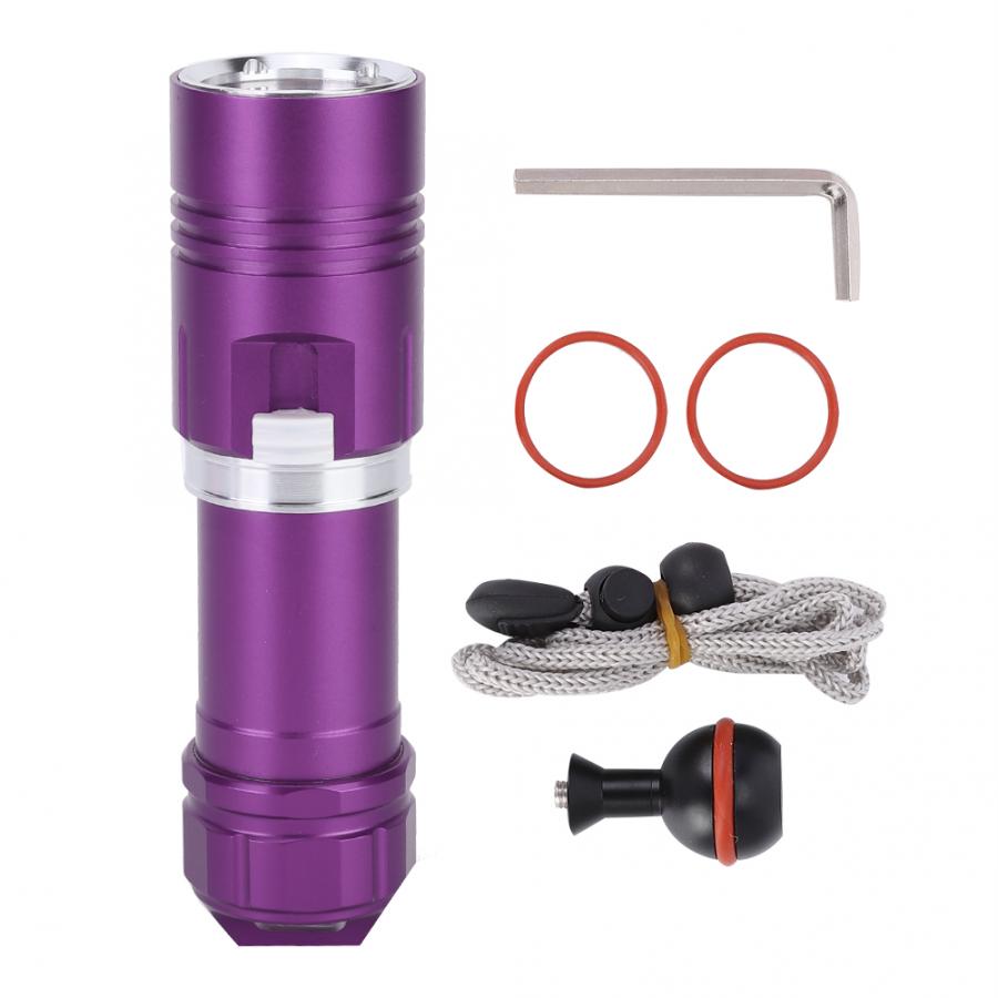 Superljus 10000 lm dykficklampa  l2 led 18650 26650 undervattensljus scuba fackla lampa vattentätt bärbart campingljus: Lila