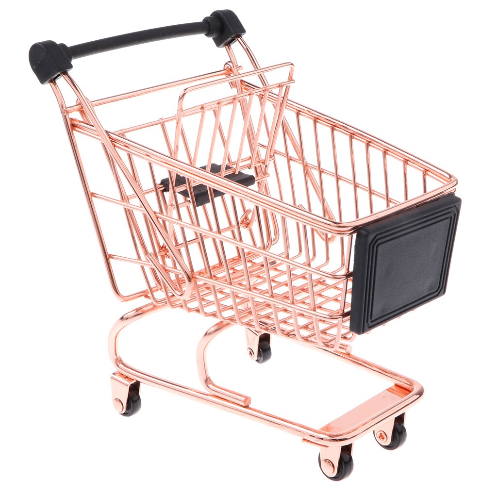 Novelty Mini Shopping Cart Trolley Toy - Pen/ Pencil/ Cards Holder Desk Accessory - Rose Gold M for Room Decoration