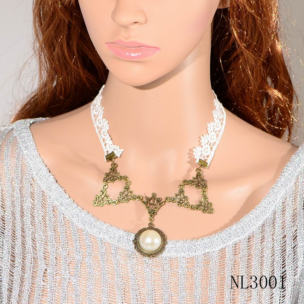 Classic Black Chain Vintage Gold Metal Bead Flower Pendant Gothic Lace Choker Necklace for Women Retro Statement Collar Jewelry: NL3001