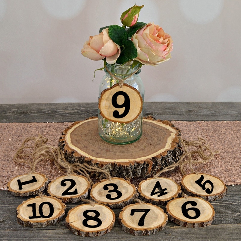 10Pcs/set Round Natural Wood Slices Wedding Table Number Christmas Tree Ornament Decor Party Direction Signs Wedding Decorations